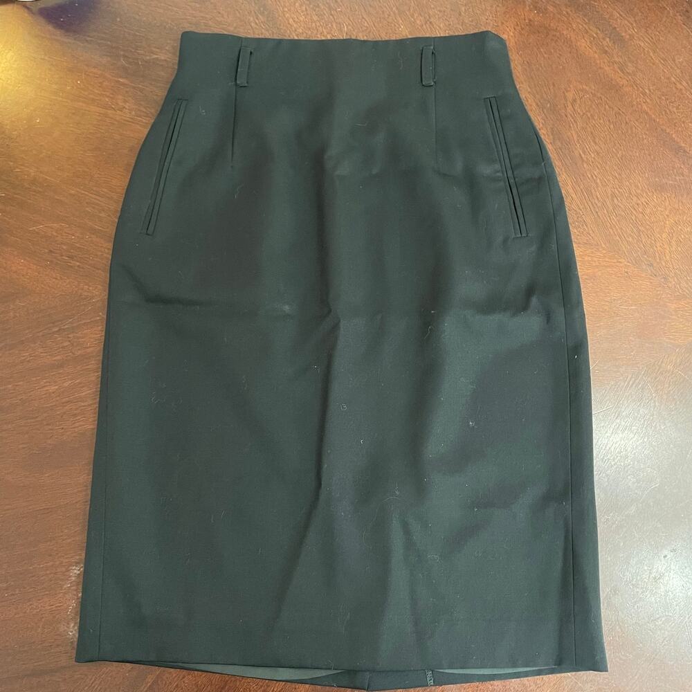 Vintage Rafaella Pencil Skirt Womens 6 Black Pleated Belted Pocket Worsted Wool